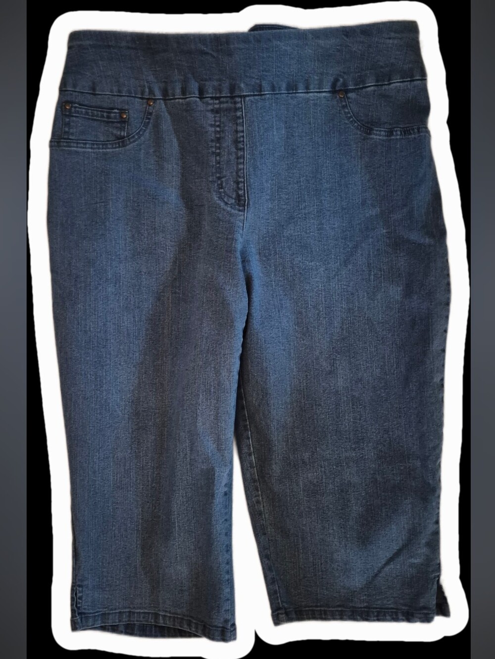 Ruby Rd. Dark Blue Ankle-Length Stretch Denim Capris